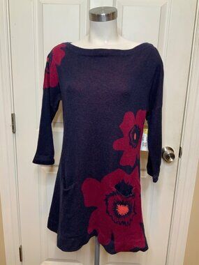Field Flower Anthropologie Purple Floral Cotton Boat Neck Sweater, Size M